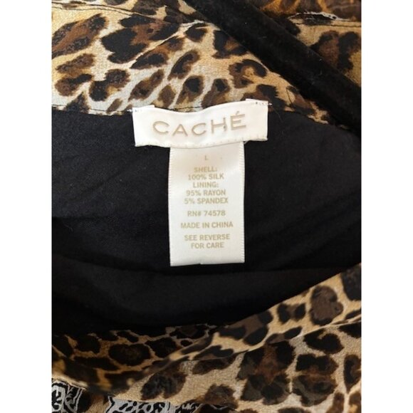 CACHE Womens Silk‎ Animal Print Top Size L Leopard Paisley Beaded Mob Wife Chic - Picture 9 of 14